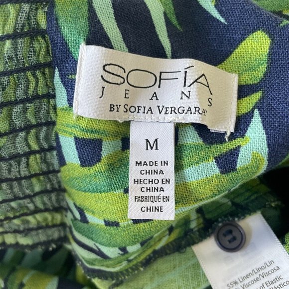 Sofia Jeans Sofia Vergara Tank Top Sz Medium Green Blue Peplum Linen Tropical - Picture 10 of 14